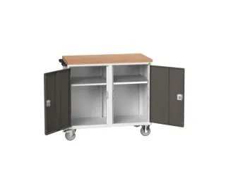 montagetafel 980x1050x600mm multiplexblad 2 kasten RAL7035 fr. RAL7016 - 1