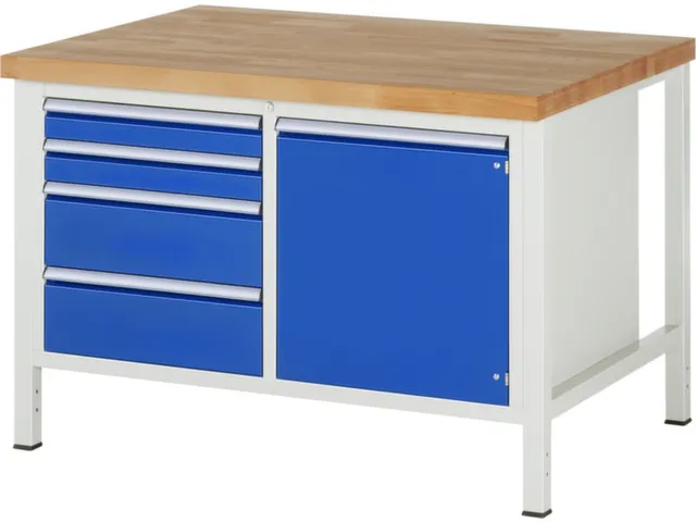 werkbank,HxBxD 840-1040x1250x900mm,beukblad,draagverm. 1250kg,4voeten