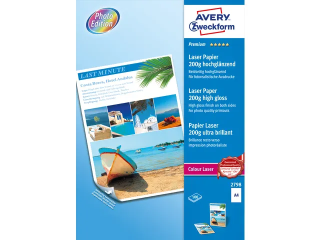 kleurenlaserpapier Avery A4 wit 200 gram doos a 100 vel
