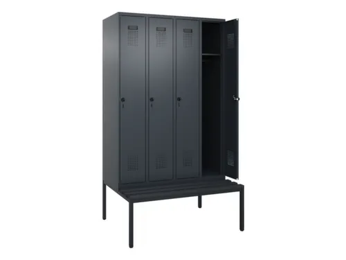 locker met bank,HxBxD 2120x1200x815mm,4vak,vak B 300mm,draaigrendel