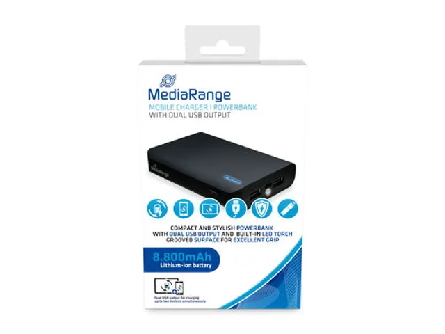 MR752 Powerbank 8.800mAh met LED-zaklamp 2x USB-A Zwart