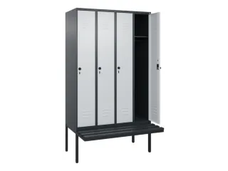 locker met bank,HxBxD 2120x1200x815mm,4vak,vak B 300mm,draaigrendel - 2