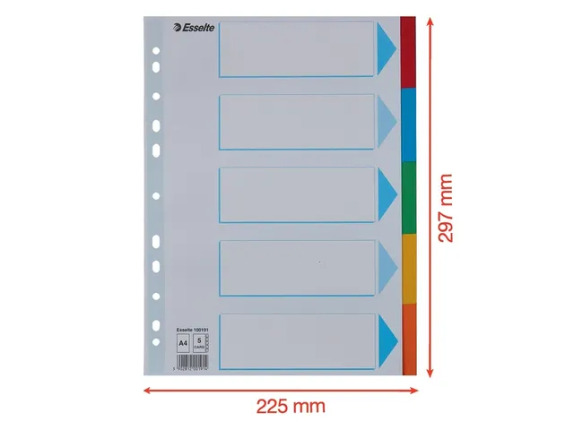 Tabbladen Esselte A4 11-Gaats Karton 5-Delig Met Voorblad Assorti
