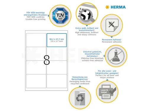 HERMA 4269 Premium Adresetiketten A4 99,1x67,7mm Wit 800 stuks