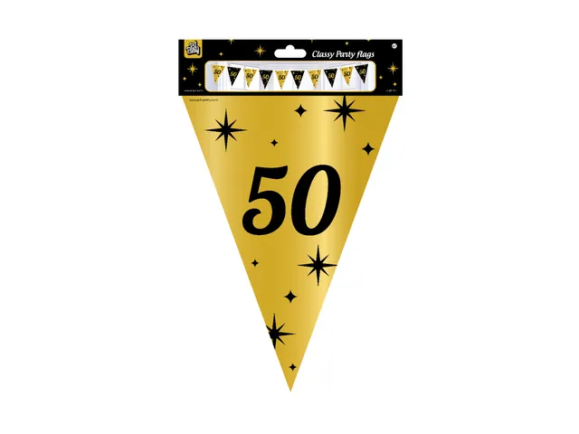 Slinger Folie vlaggen Party Flag Foil '50' Goud-Zwart 30cmx10m