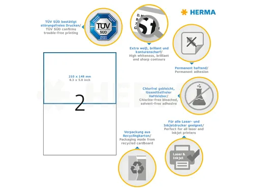 HERMA 4282 Premium etiketten A4 210x148mm Wit 200 stuks