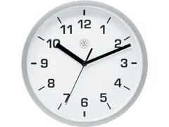 wandklok NXT diameter 20cm kunststof zilver, witte wijzerplaat cijfers