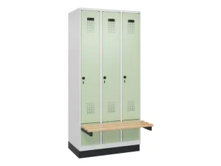 locker met bank,HxBxD 1950x900x815mm,3vak,vak B 300mm,draaigrendel - 2