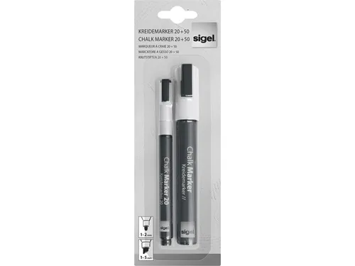 Krijtstift Sigel wit set 2 stuks ronde- en beitelpunt