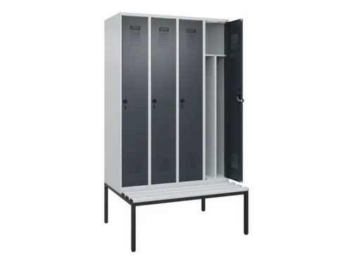 locker met bank,voor scheiding van kleding,HxBxD 2120x1200x815mm,4vak