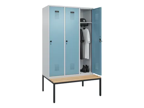 locker met bank,HxBxD 2120x1200x815mm,3vak,vak B 400mm,draaigrendel