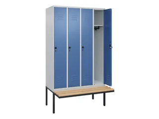 locker met bank,HxBxD 2120x1200x815mm,4vak,vak B 300mm,draaigrendel - 2
