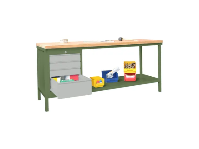 établi,HxlxP 900x2000x700mm,piètement/corps RAL6011,face avant RAL70