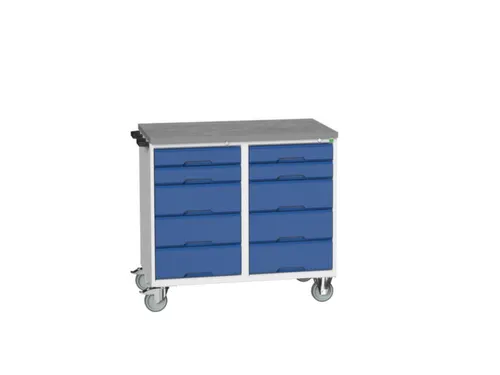 montagetafel 980x1050x600mm linoleumblad 10 laden duwbeugel RAL5010