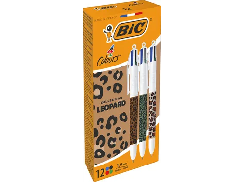 4-kleurenbalpen Leopard doos van 12 stuks assorti