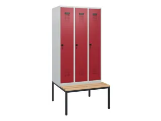 locker met bank,HxBxD 1950x900x815mm,3vak,vak B 300mm,draaigrendel - 2