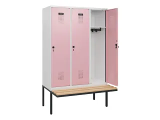 locker met bank,HxBxD 1950x1200x815mm,3vak,vak B 400mm,draaigrendel - 1