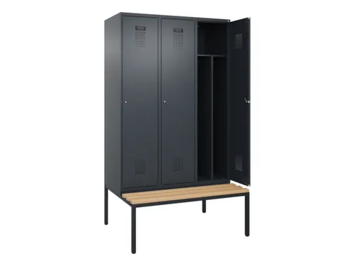 locker met bank,voor scheiding van kleding,HxBxD 2120x1200x815mm,3vak