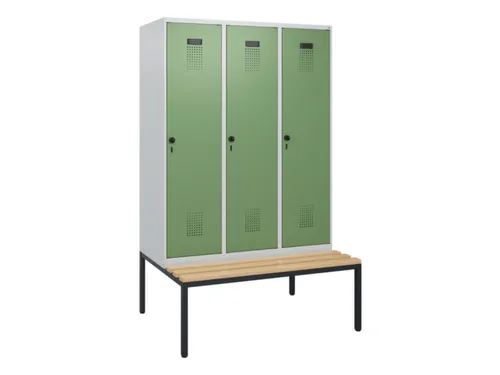 locker met bank,HxBxD 1950x1200x815mm,3vak,vak B 400mm,draaigrendel