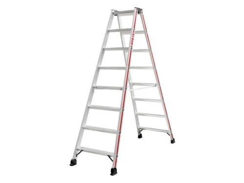 trapladder,beide zijden,2x8treden,Stand H 1,34m,balk L 2,02m,aluminium
