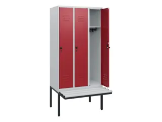 locker met bank,HxBxD 1950x900x815mm,3vak,vak B 300mm,draaigrendel - 2