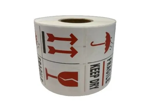 Waarschuwingsetiket Fragile/ Keep dry permanent klevend 500 st./rol