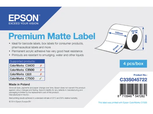 Premium Matte Label - Die-cut Roll: 102mm x 51mm, 2310 labels