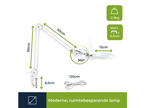 LED Loeplamp Met Vergrootglas 8 Dioptrie 8W 60 LED's wit