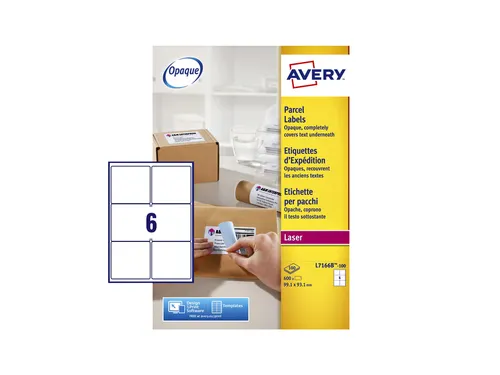 Etiket Avery L7166B-100 99.1x93.1mm blockout 600 stuks