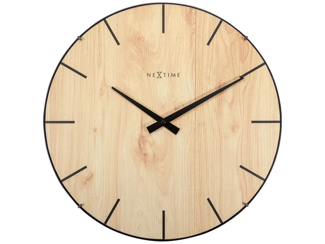 Wandklok Nextime Edge-Wood-Dome dia 35cm kunststof licht bruin streep