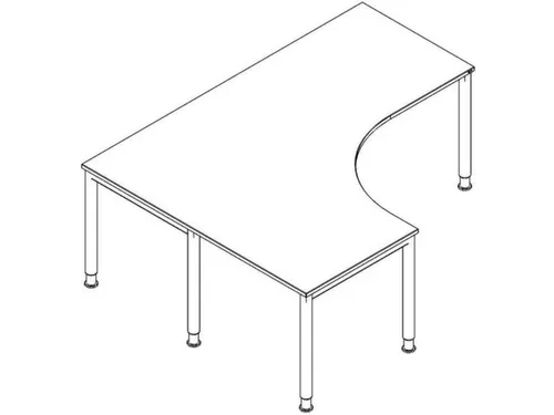 In hoogte verstelbaar bureau in vrije vorm,onderstel wit,decor Eiken