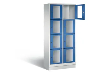 Lockerkast 1800x810x500mm 2x4 vakken Cilinderslot, Sokkel, RAL5010 - 1