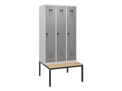 locker met bank,HxBxD 1950x900x815mm,3vak,vak B 300mm,draaigrendel