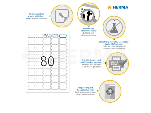 HERMA 10003 Verwijderbare etiketten A4 35,6x16,9mm Wit 2000 stuks