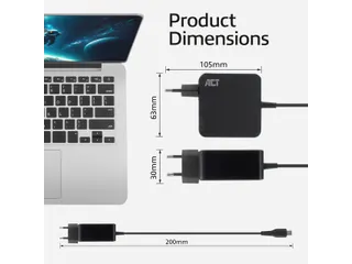 Laptop Oplader ACT USB-C Power Delivery 65W 2mtr - 8