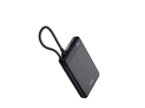 Powerbank Trust Fiera 10.000 met kabel 2 USB-poorten zwart