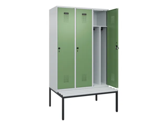 locker met bank,voor scheiding van kleding,HxBxD 2120x1200x815mm,3vak