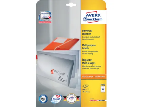 Etiket Avery Zweckform 3490 70x36mm wit 600stuks