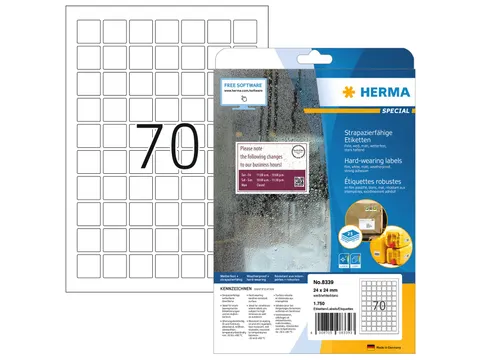 HERMA 8339 Slijtvaste etiketten A4 24x24mm Wit 1750 stuks