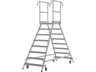 bordestrap,verrijdbaar,bordes H 1,95m,2x8treden m. R13-laag,aluminium - 2