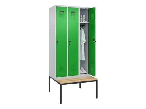 locker met bank,HxBxD 2120x900x815mm,3vak,vak B 300mm,draaigrendel