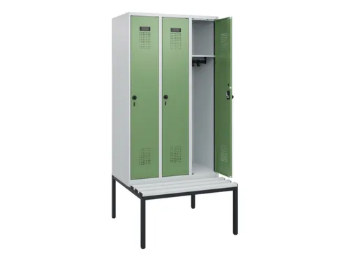 locker met bank,HxBxD 1950x900x815mm,3vak,vak B 300mm,draaigrendel