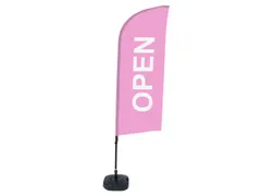Promotievlag Alu Wind complete set "OPEN" Roze ECO printmateriaal