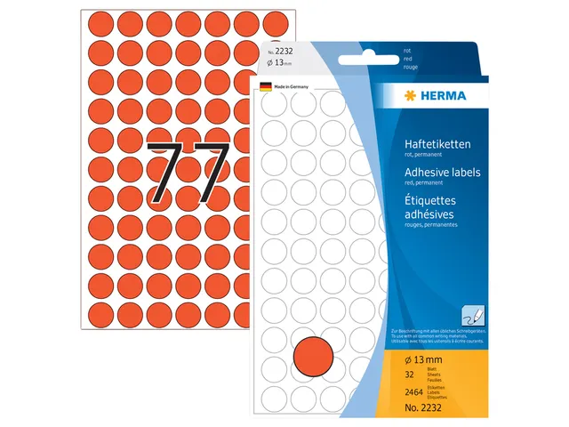 HERMA 2232 Multipurpose etiketten Rond 13mm Rood 2464 stuks