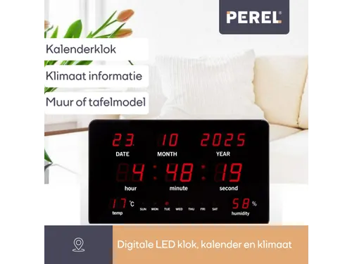 Digitale wandklok Zwart LED-display 37.5x25.5cm