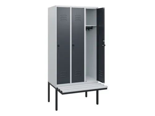 locker met bank,HxBxD 1950x900x815mm,3vak,vak B 300mm,draaigrendel