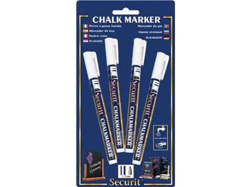 Securit Krijtmarker Small Wit, Blister Met 4 Stuks