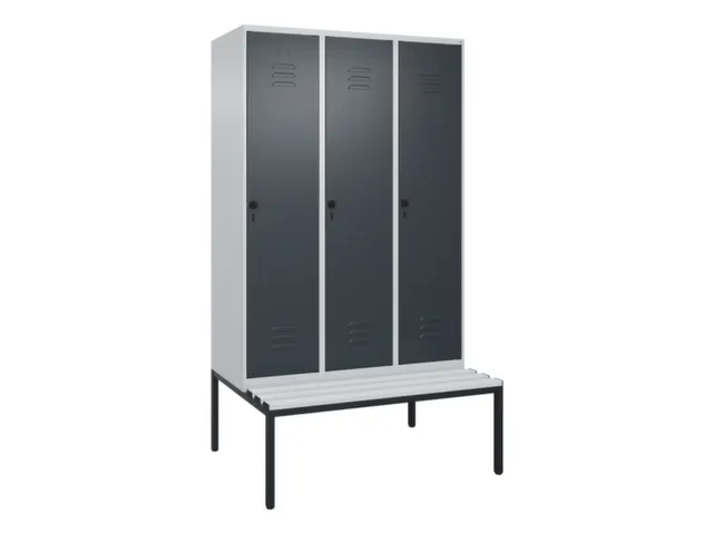 locker met bank,HxBxD 2120x1200x815mm,3vak,vak B 400mm,draaigrendel