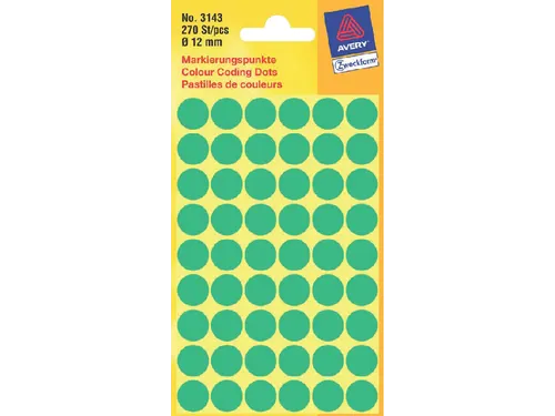 Etiket Avery Zweckform 3143 Rond Ø12mm Groen 270 Stuks
