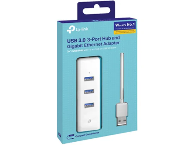 USB 3.0 to Ethernet Adapter Hub 3-poorts